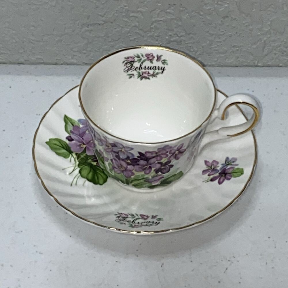 Royal Patrician Staffordshire England February Cup & Saucer Bone China Violets